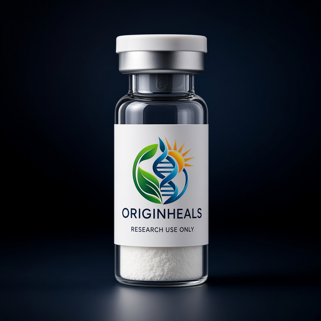 OriginHeals glass research vial with branded label